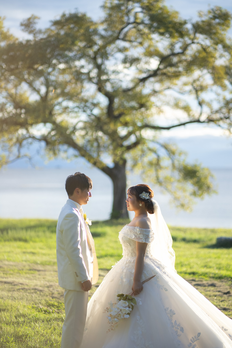 雄大な一本の木の下で愛を確かめ合う二人