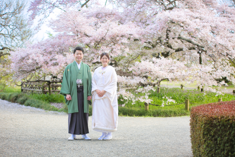 偕楽園の中にある桜の前で♪