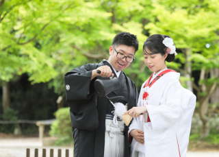 バリスタのご新郎様♪ご新婦様と常磐神社ロケ