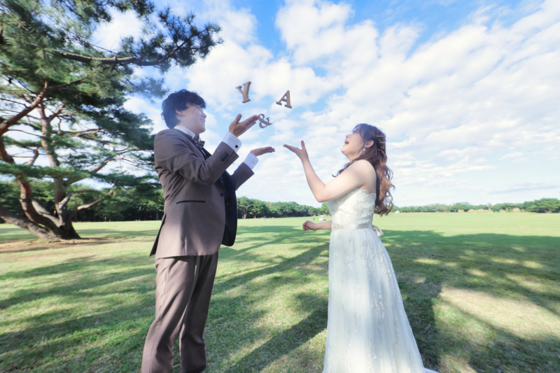 青空とおふたりのイニシャルショット。何テイク目かで成功♪