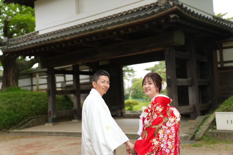 公園で和装ウェディング撮影