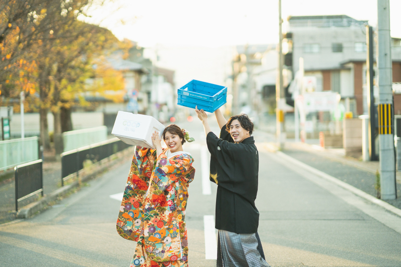 紅葉の時期に静かなお寺で和装前撮り