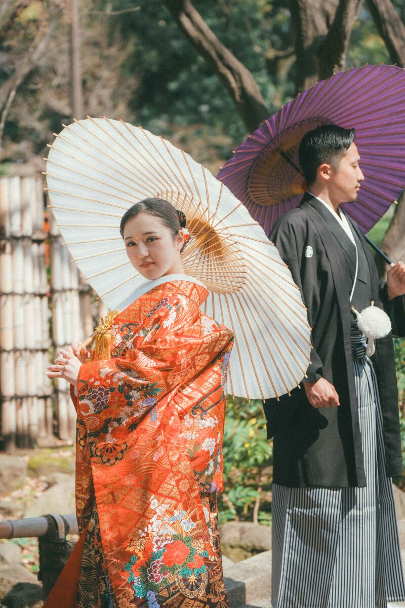 仲良く和傘でカッコよく!!