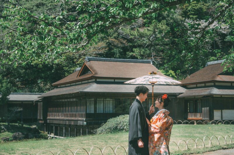 木漏れ日と和傘