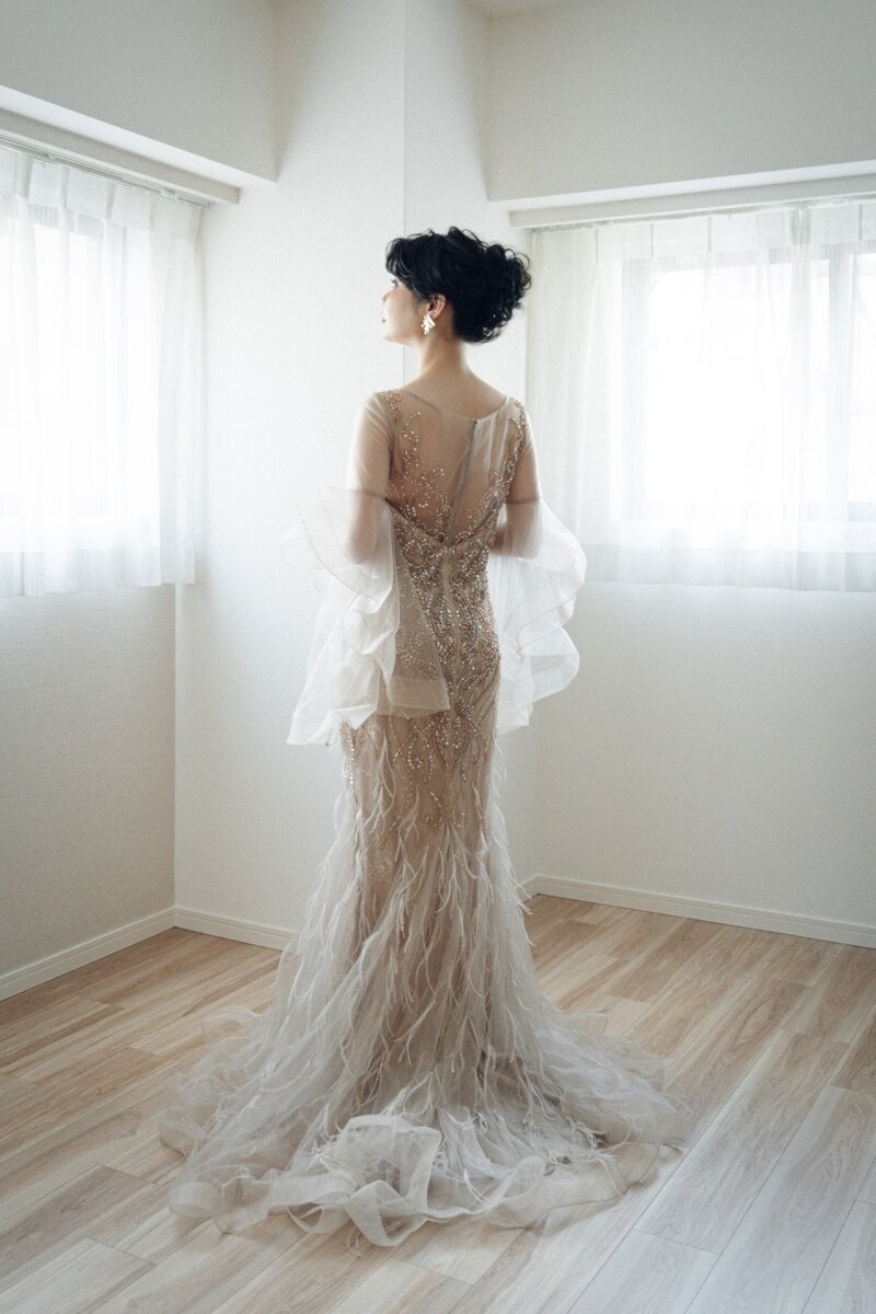 【ロケーション用】ひらひら袖付きビージュドレス