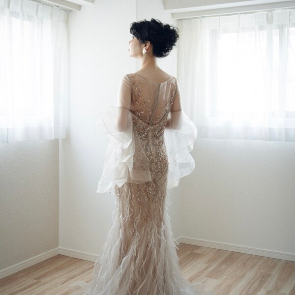 【ロケーション用】ひらひら袖付きビージュドレス