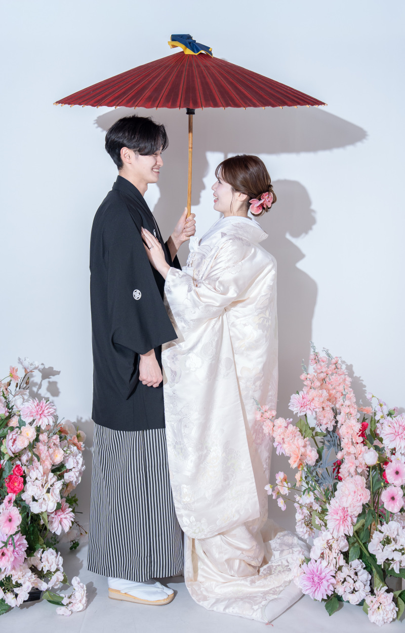 番傘で彩る、和装ツーショット