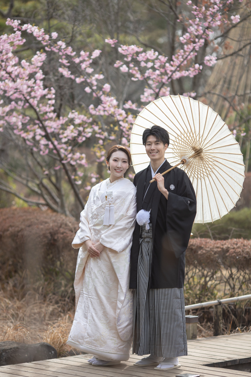 桜に包まれる春の和装ショット