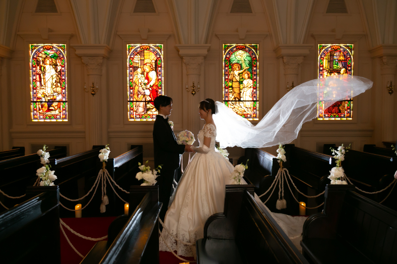 チャーチの横壁面を利用したショット