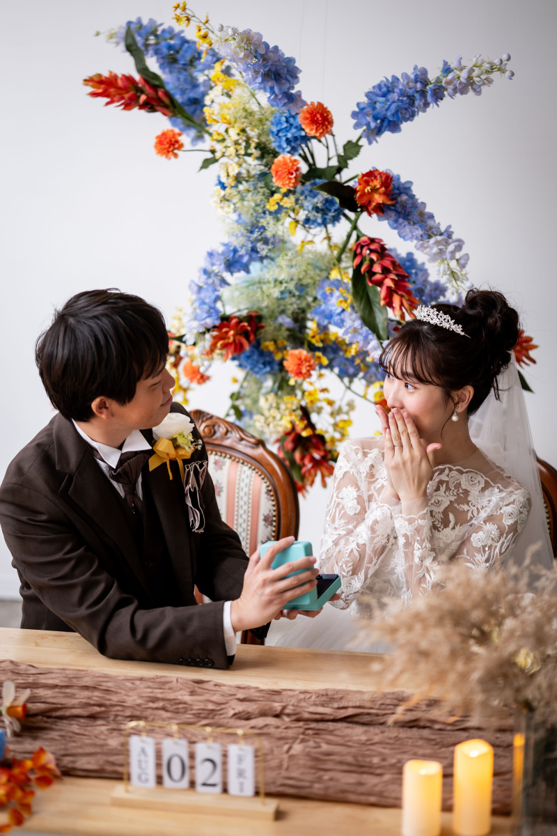 白背景＋フローティングフラワーで高砂フォト