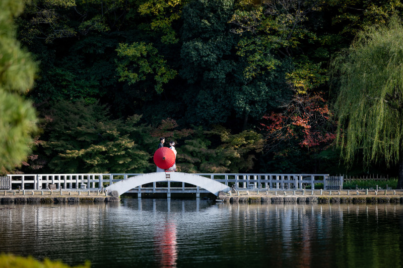 秋の徳川園で紅葉前撮りスタートです♪
