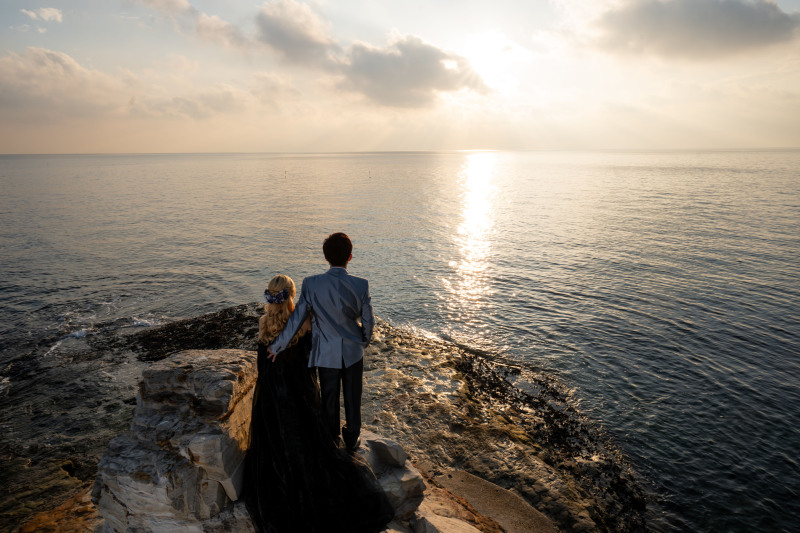 夕陽を浴びながら
