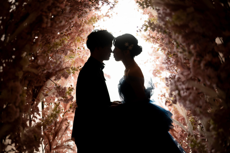 桜のトンネルでシルエットカット