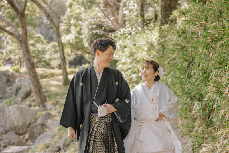 和装で庭園ロケーション前撮り