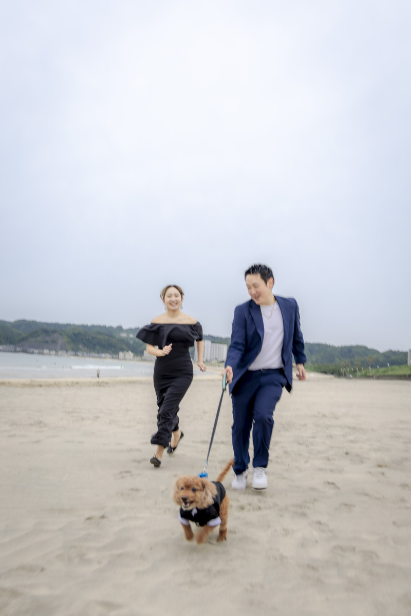 浜辺でわんちゃんとダッシュ