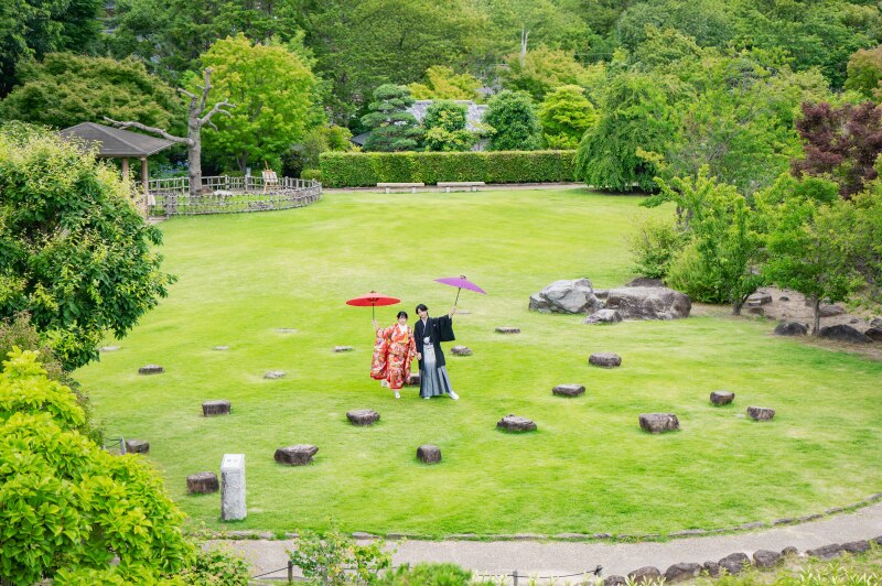 池田城跡公園ならではのダイナミックな俯瞰撮影