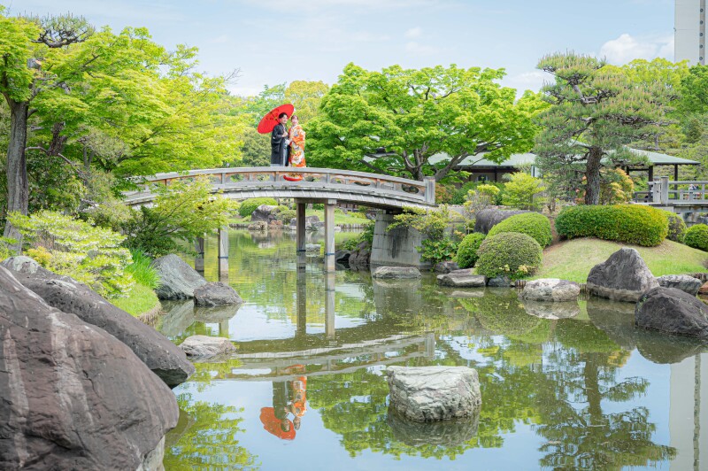 橋上の和装美