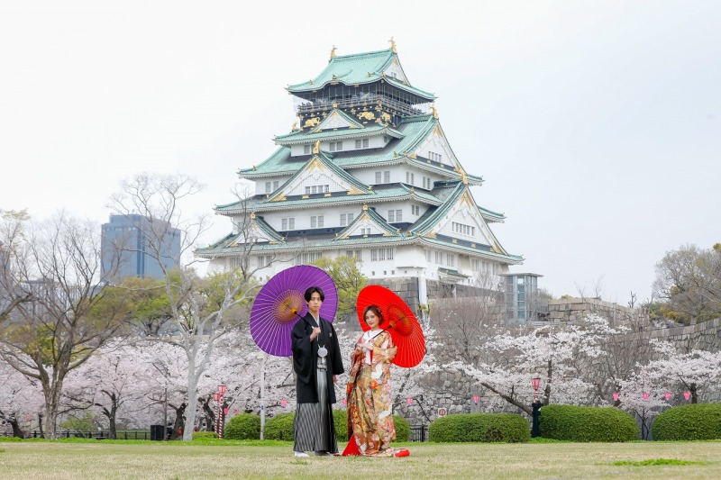 大阪を象徴する和装ロケーション【大阪城】での桜撮影