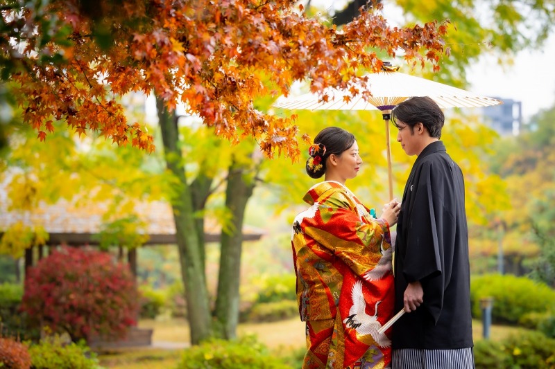 和装【紅葉キャンペーン】！ロケーション（大仙公園）とスタジオで両方で撮影！白無垢・色打掛で撮影★100カット！