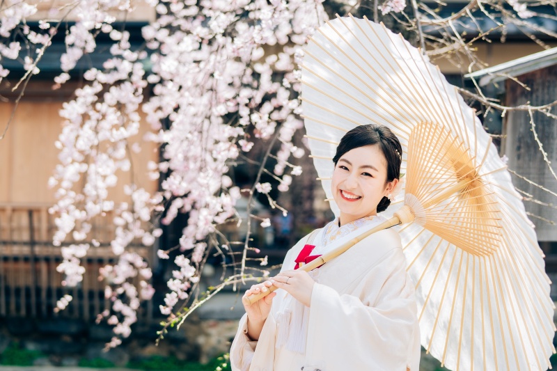春の桜の季節と京都の街並みで。