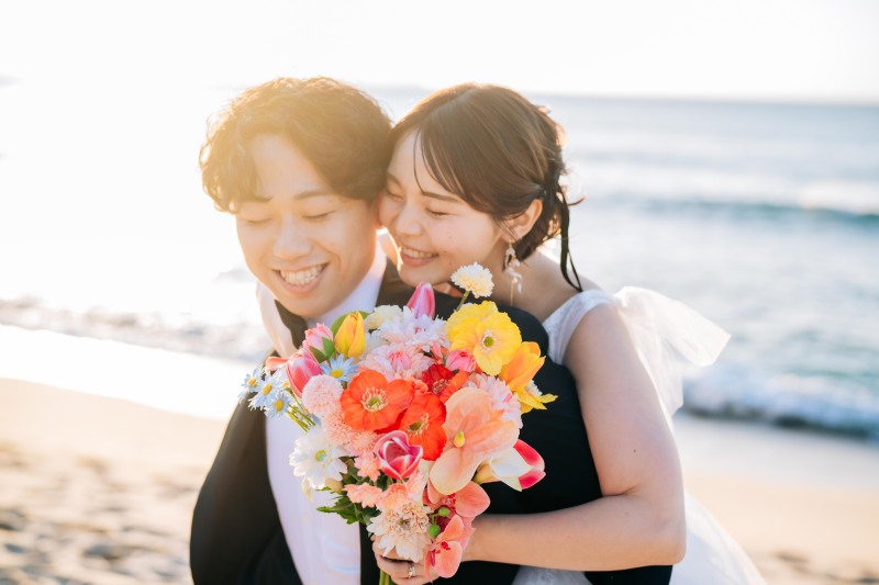 夕陽と花束に包まれて