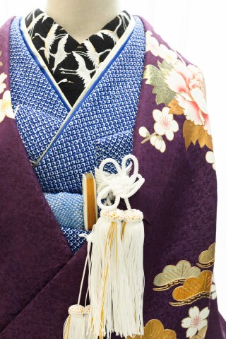 刺繍襟(黒地・鶴)