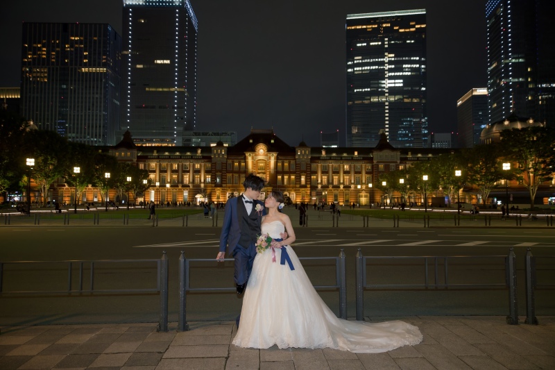 【東京駅・丸の内】明るい時間〜ナイトフォトまで2時間半撮り尽くし！東京駅夕景夜景撮影プラン◆ご新婦ヘアメイク・全データ・移動費込