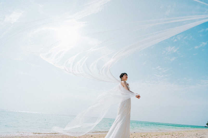 ベールを使った新婦様のソロショット