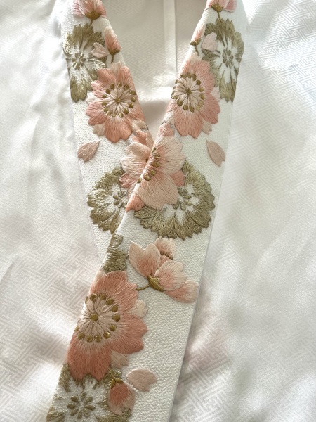 刺繡半衿　ピンク大桜　Y-44-3