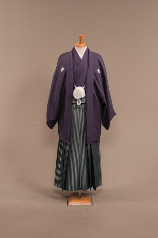 紫細菱/グレー縞袴