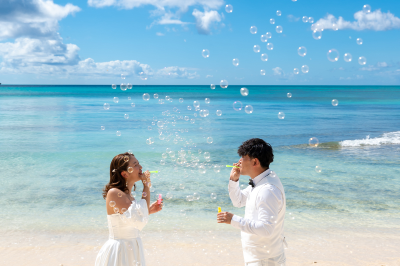 シャボン玉で遊び心のある1枚を