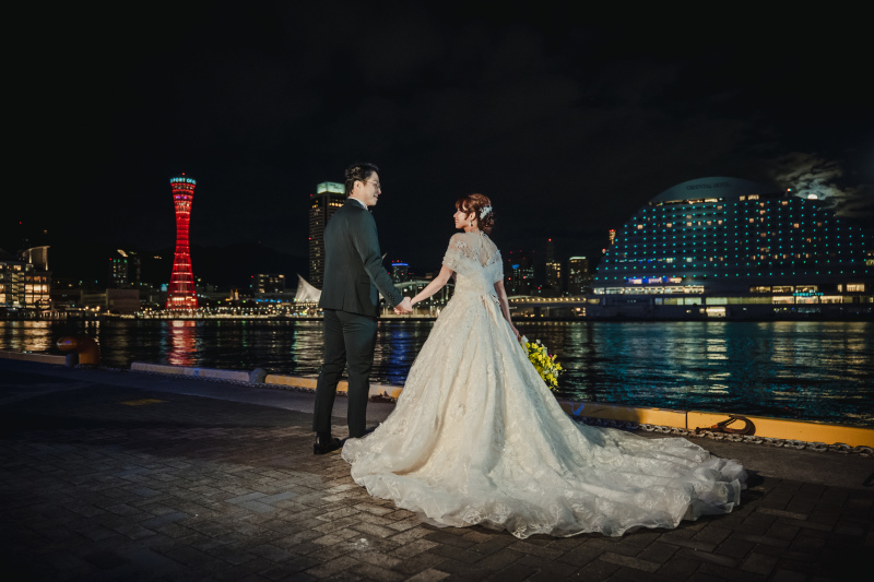 【神戸ハーバーランドの夜景に包まれて】＊データ100カット＊ドレス選び放題！夜空にドレス姿がいっそう輝く特別な前撮りプラン。