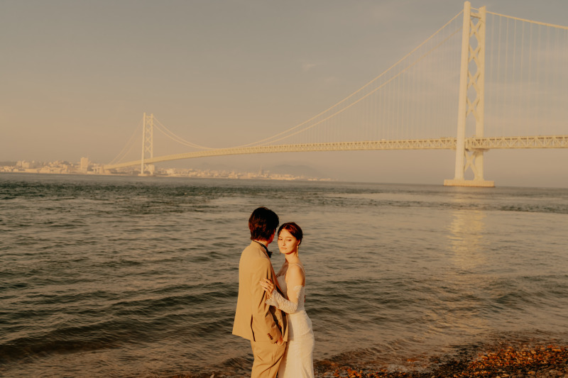【ラスティックフォトプラン】ビーチ+明石海峡ナチュラル・ボヘミアンテイストのウェディングフォト