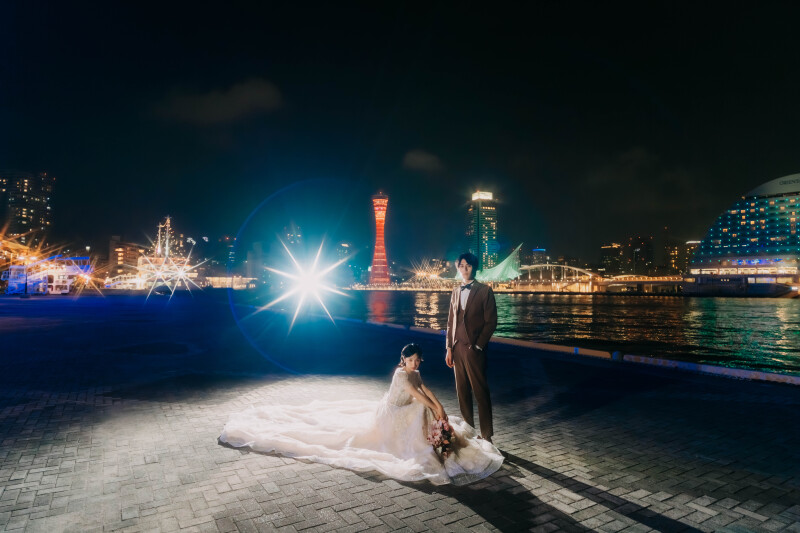 【神戸ハーバーランドの夜景に包まれて】＊データ100カット＊ドレス選び放題！夜空にドレス姿がいっそう輝く特別な前撮りプラン。