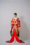 色打掛（赤/御所車に桜 孔雀 牡丹 菖蒲 鶴）No.2