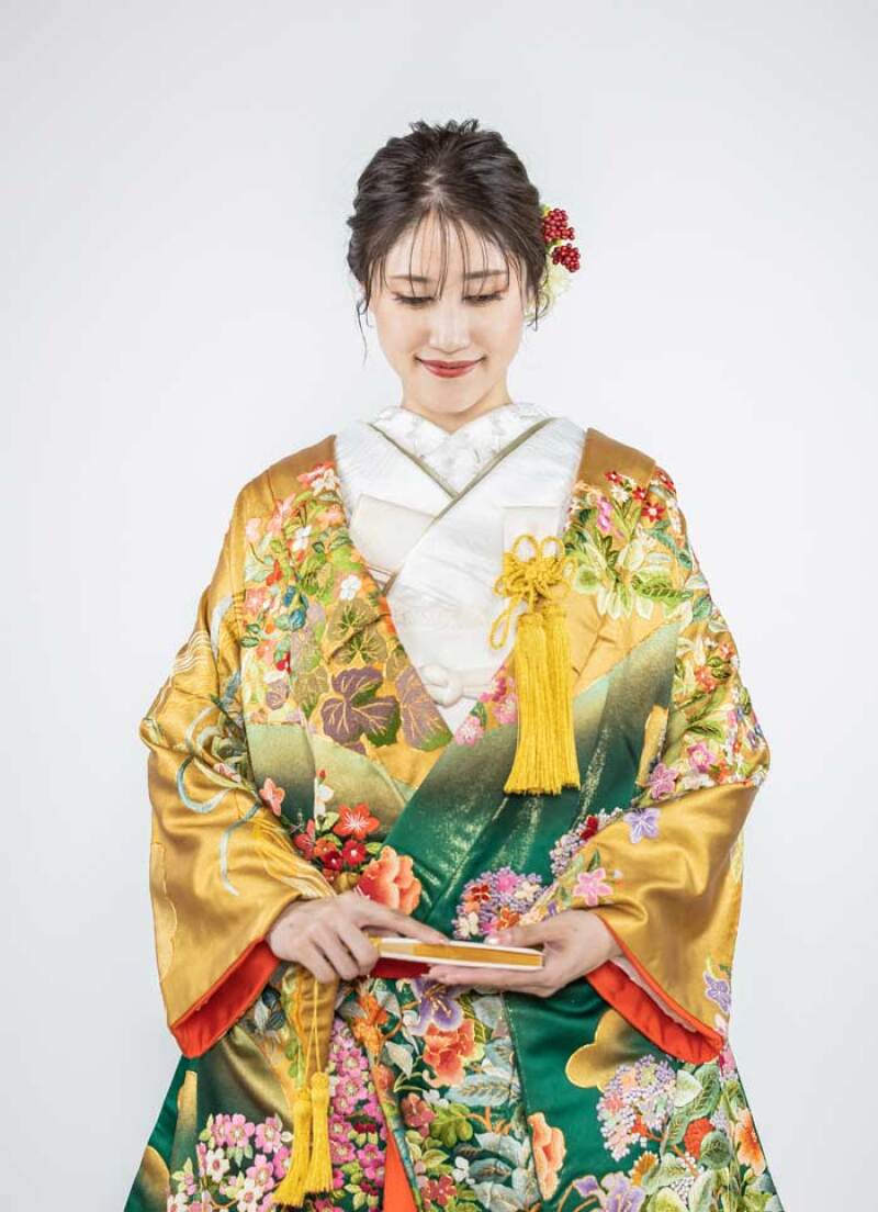 遠山に草花