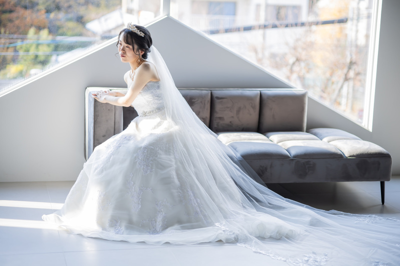 ベールをつけて挙式風な写真も◎