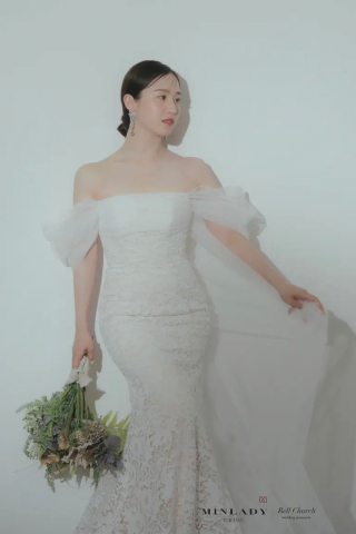 総レース フラワーレース オフショル ウェデングドレス