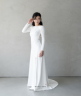 スタイリッシュ ミニマル ボートネック ウェディングドレス