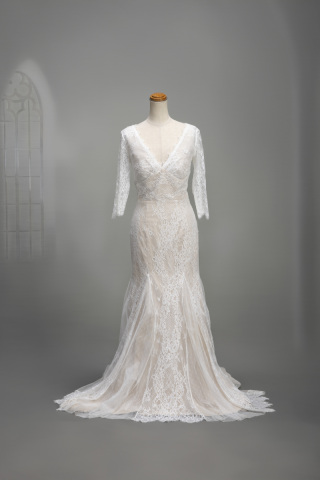 総レースプリーツドレス