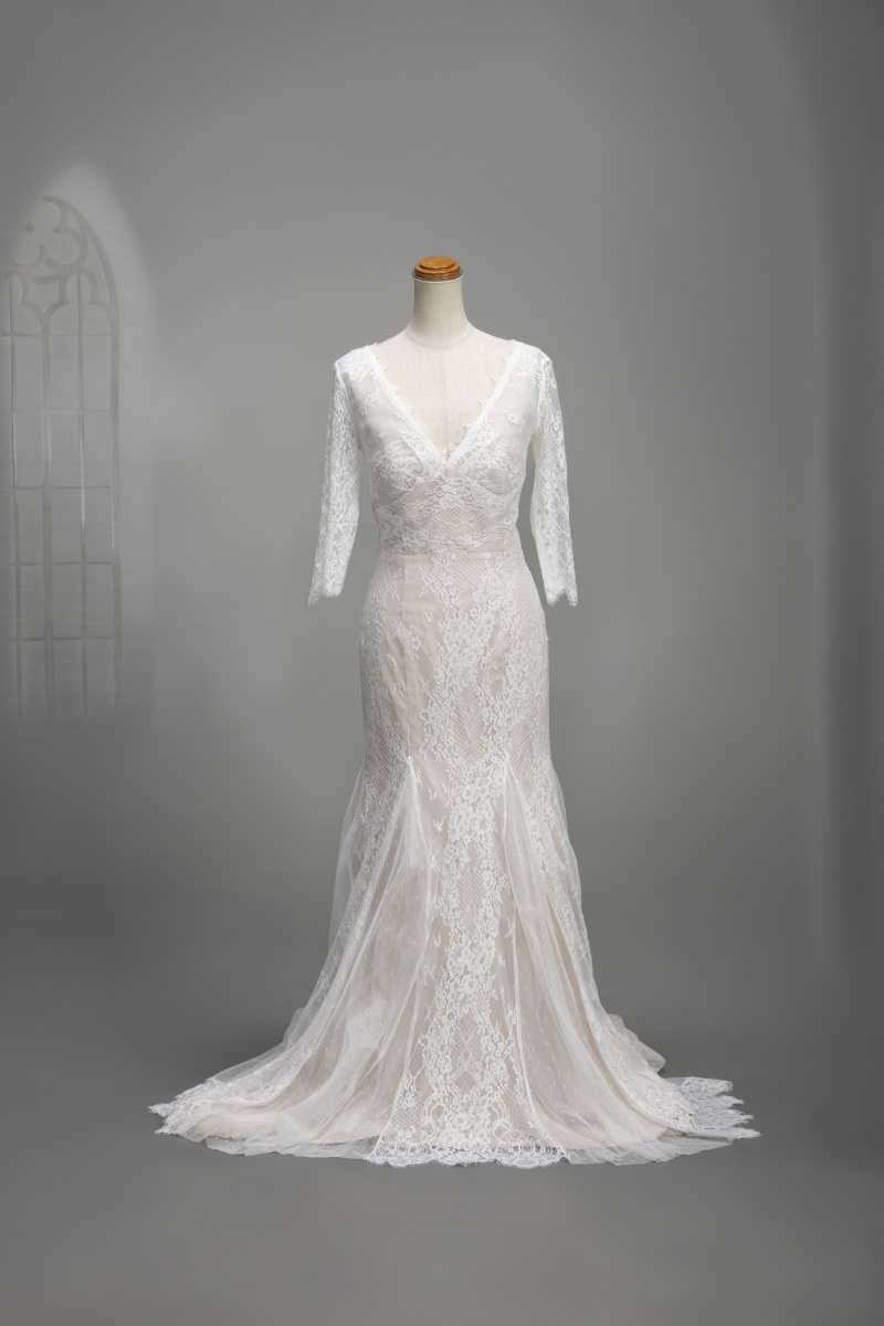 総レースプリーツドレス