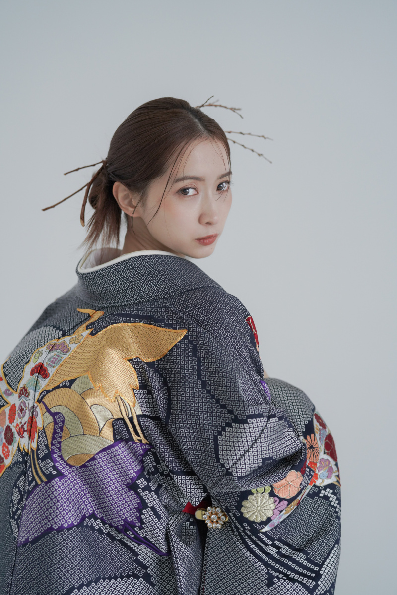 金襴　宝尽光琳鶴/ネイビー