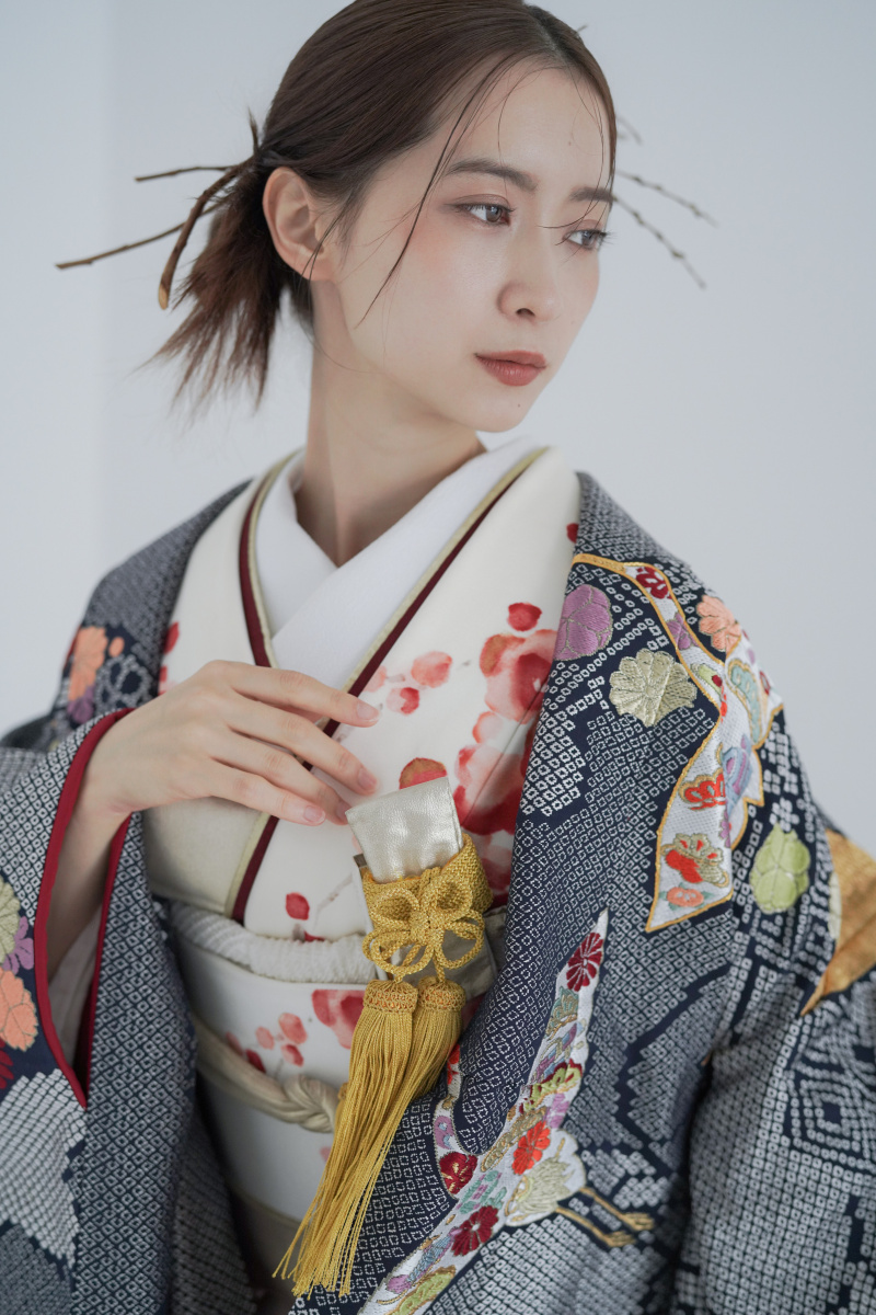 金襴　宝尽光琳鶴/ネイビー