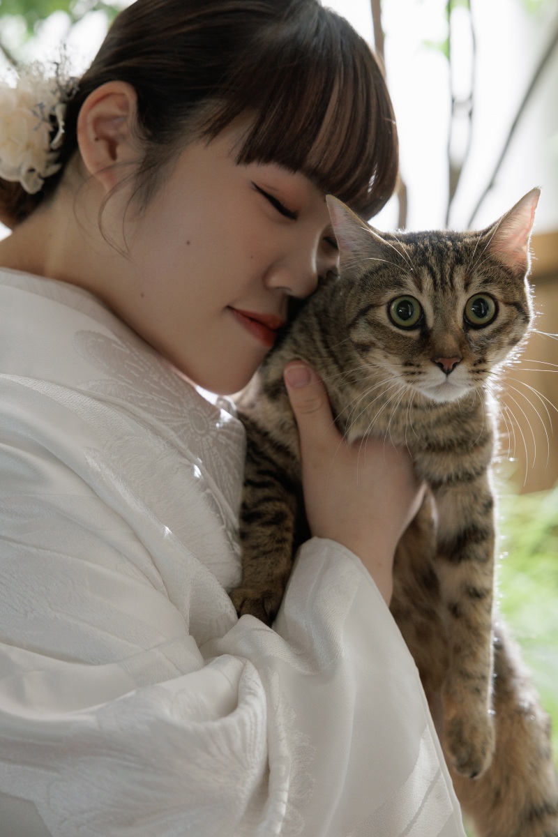 猫ちゃんと。和装屋内庭園スタジオ