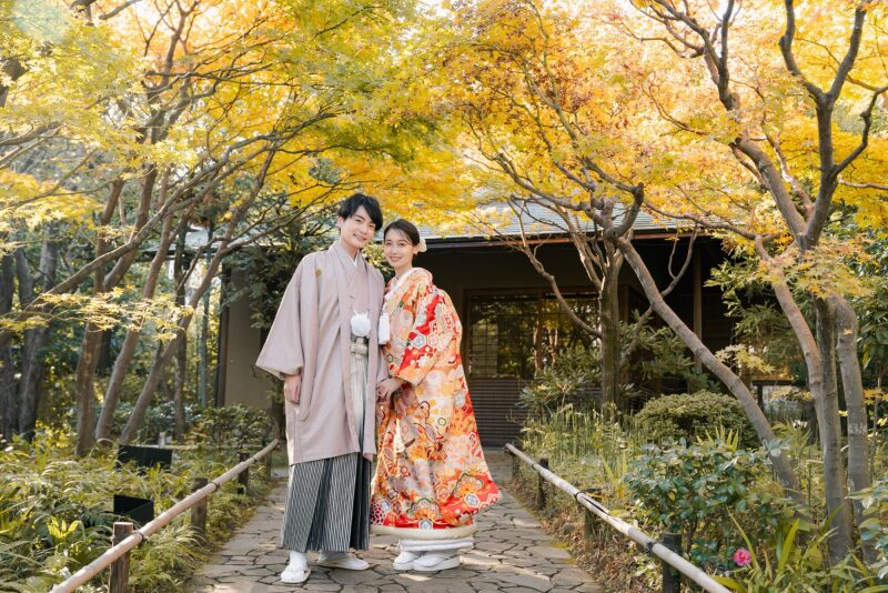 日本の四季の美しさを取り込める庭園での撮影