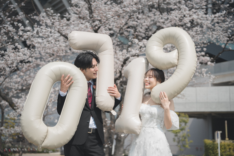 記念日バルーンと桜