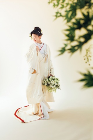 縮細刺繍若松に鶴