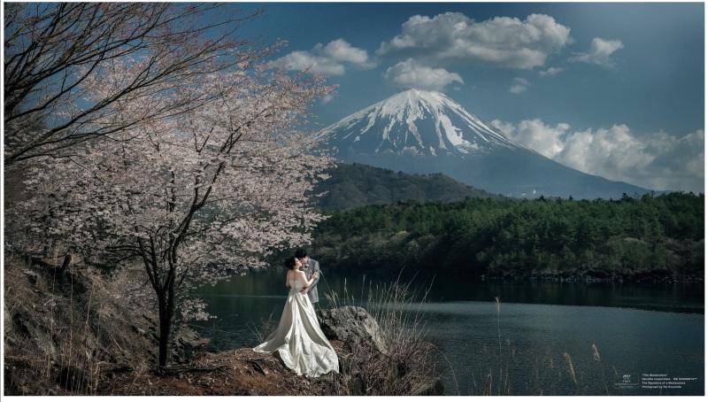 春の富士山を背景に